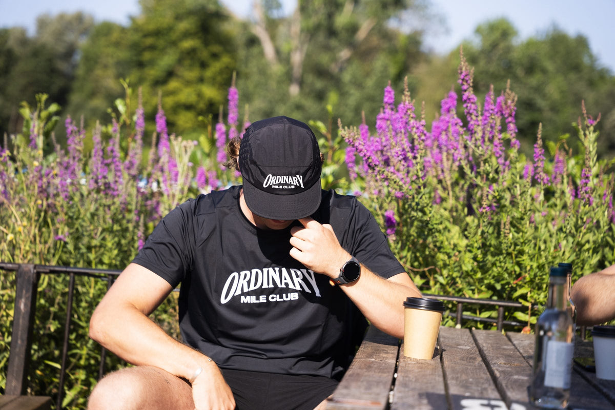 Runner with a post-run coffee in Carmarthenshire, west Wales